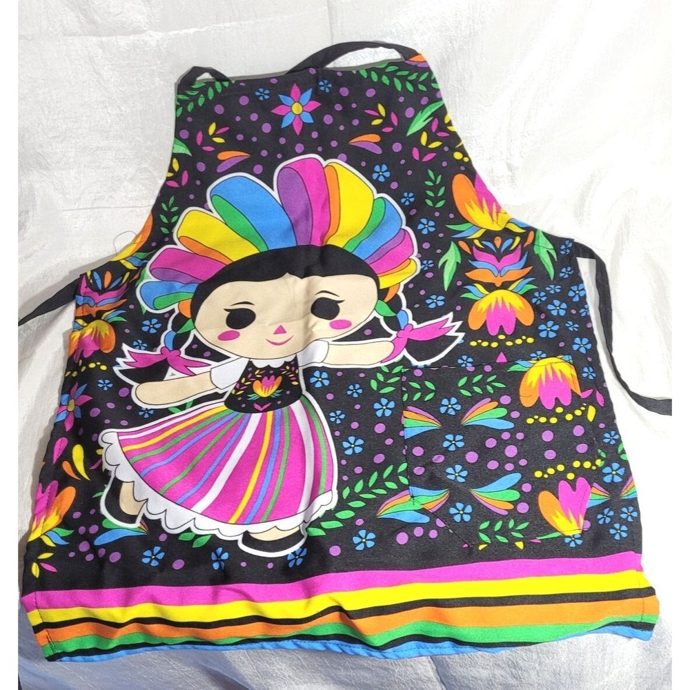 Mandil Mexican Frida Cartoon Character Otomi Cotton Apron w/ Pocket Pattern #3